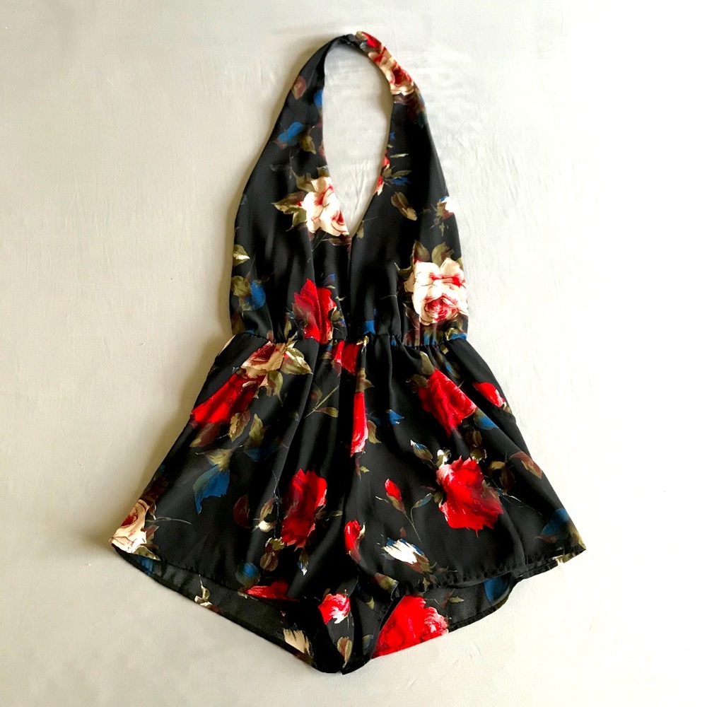 Floral Halter Romper with Pockets